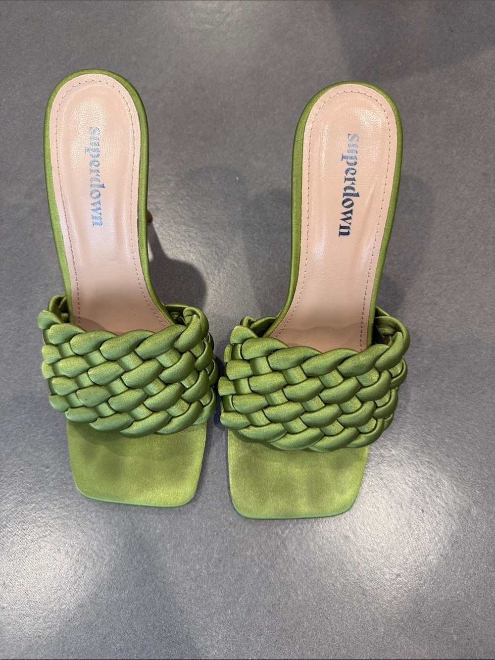 superdown Olive Green Braided Slide Mules